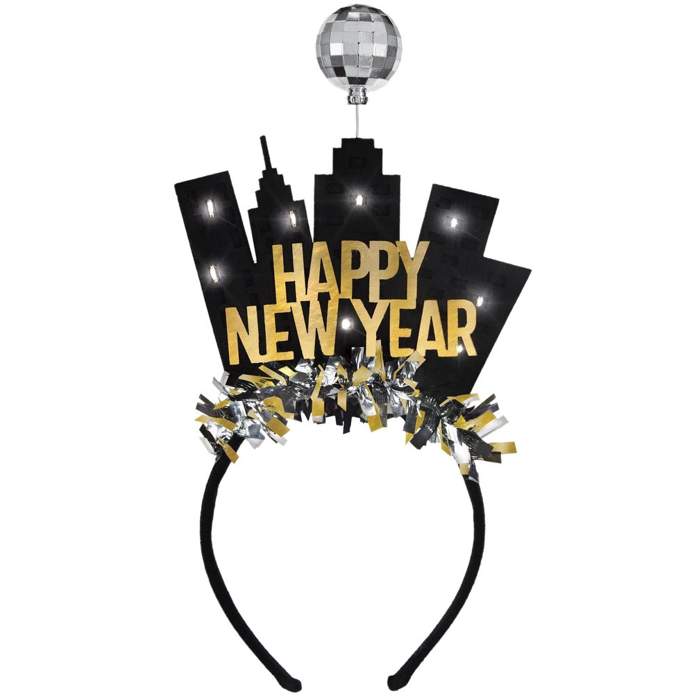 Amscan New Year Light Up Headband - Pack of 1, 11.5" x 6.2", Black, Silver, Gold