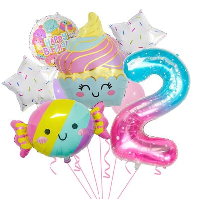 10pcs Candy Balloons Huge Number Balloons Ice Cream Sweets Sundae Foil Balloon for Girls Birthday Party Decorations Supplies