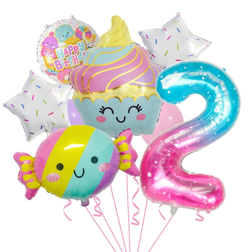 10pcs Candy Balloons Huge Number Balloons Ice Cream Sweets Sundae Foil Balloon for Girls Birthday Party Decorations Supplies