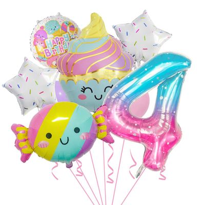 10pcs Candy Balloons Huge Number Balloons Ice Cream Sweets Sundae Foil Balloon for Girls Birthday Party Decorations Supplies
