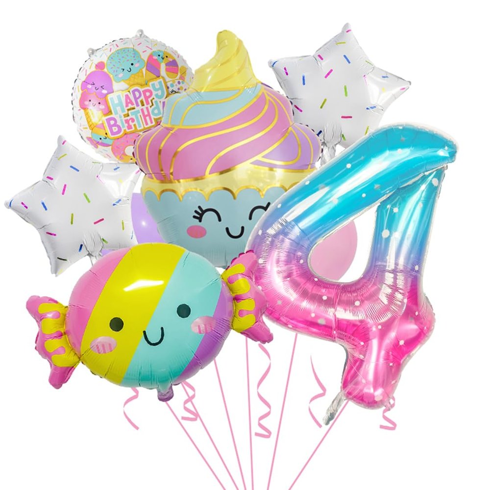 10pcs Candy Balloons Huge Number Balloons Ice Cream Sweets Sundae Foil Balloon for Girls Birthday Party Decorations Supplies