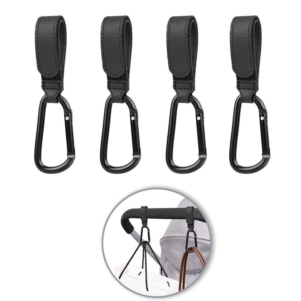 Go Pal 4 Pack Stroller Hooks for Bags, Baby Stroller Clips and Hooks Carry 33lbs Per Stroller Hook, Adjustable Stroller Carabiner Clip for UPPAbaby, DOONA, Baby Jogger, Britax, Chicco