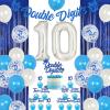 10th Birthday Decorations for Boys Blue Double Digits Tenth Birthday Party Supplies Bday Celebration Decors for 10 Year Old Boy, Balloons Fringe Curtain Cake Topper Banner view 1