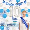 10th Birthday Decorations for Boys Blue Double Digits Tenth Birthday Party Supplies Bday Celebration Decors for 10 Year Old Boy, Balloons Fringe Curtain Cake Topper Banner view 4