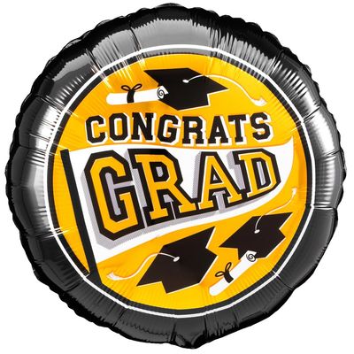 True to Your School Colors Congrats Grad 18" Jr Shape Foil Balloon, Gold Black