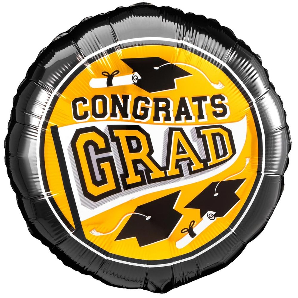 True to Your School Colors Congrats Grad 18" Jr Shape Foil Balloon, Gold Black