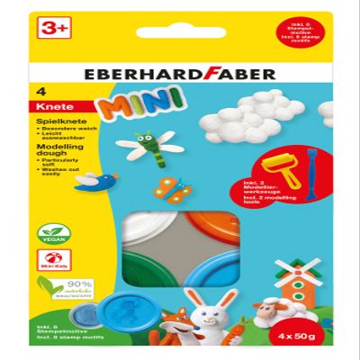 Eberhard Faber 572516 - Playful modelling clay set, 4 boxes of 50 g and 2 modelling tools, modelling clay from 3 years