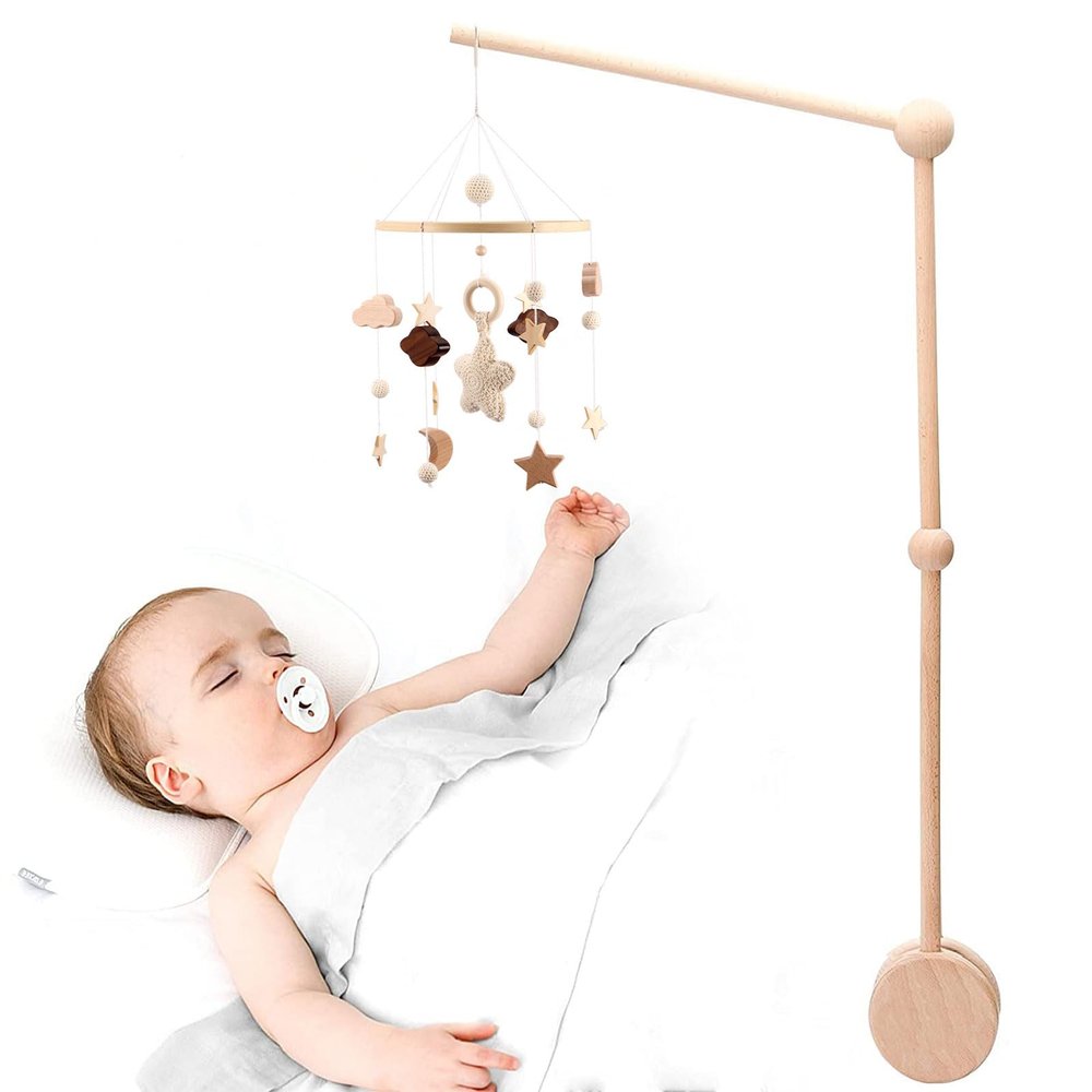 Baby Crib Mobile, Boho Nursery Mobile, Wooden Ceiling Crib Mobile, Bed Bell Baby, Hanging Nursery Wind Chime for Baby Toddler Kids Grasp Training Bedroom Decor Photography Props