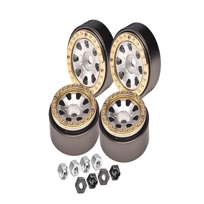 Aluminum 1-Inch Beadlock Wheel Rims Set (8 Poles) for Traxxas 1:18 TRX4M Ford Bronco / TRX4M Land Rover Defender/Axial 1:24 SCX24 Deadbolt / SCX24 Jeep Wrangler Upgrades - Silver