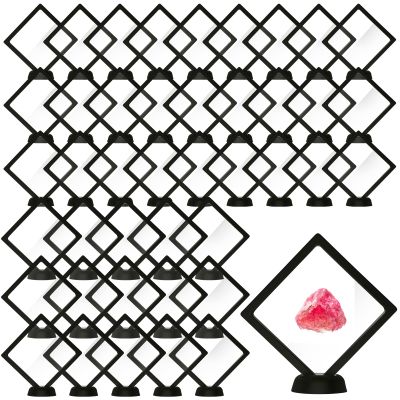60 Pcs 3D Floating Display Case PE Film Jewelry Storage Box Coins Display Frame Holder Stands for Antique Challenge Coins, Medallion Shells Gems Rocks Pins (Black,4.33 Inch)