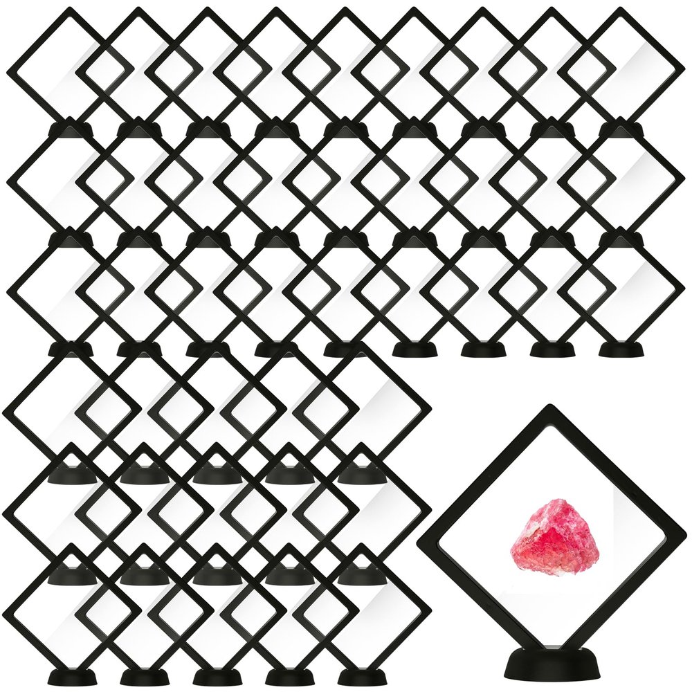 60 Pcs 3D Floating Display Case PE Film Jewelry Storage Box Coins Display Frame Holder Stands for Antique Challenge Coins, Medallion Shells Gems Rocks Pins (Black,4.33 Inch)