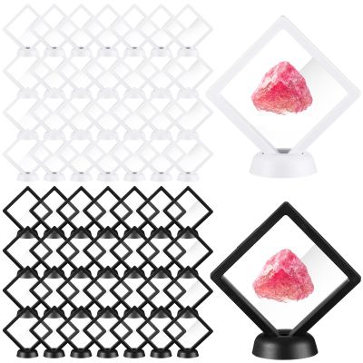 60 Pcs 3D Floating Display Case PE Film Jewelry Storage Box Coins Display Frame Holder Stands for Antique Challenge Coins, Medallion Shells Gems Rocks Pins (White, Black,3.5 Inch)