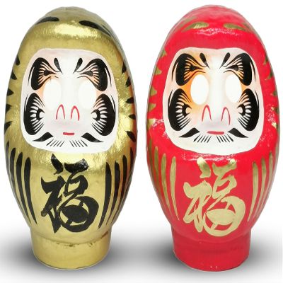 Takasaki Darumadoll 3.7inch, Set of 2 Pieces(GoldRed), Paper-Mache, Traditional Crafts, Handcrafted in Japan