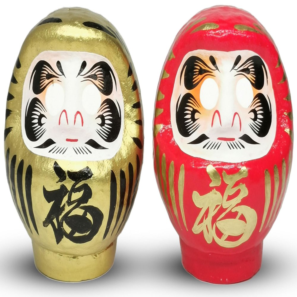 Takasaki Darumadoll 3.7inch, Set of 2 Pieces(GoldRed), Paper-Mache, Traditional Crafts, Handcrafted in Japan