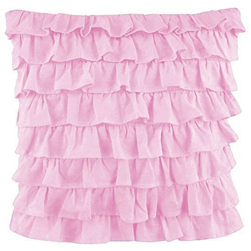 2-PC Ultra Soft Solid Multi Ruffle Pillow sham 500 Thread Count 100% Cotton Fabric (Pink Solid, Toddler 16'' x 20'')