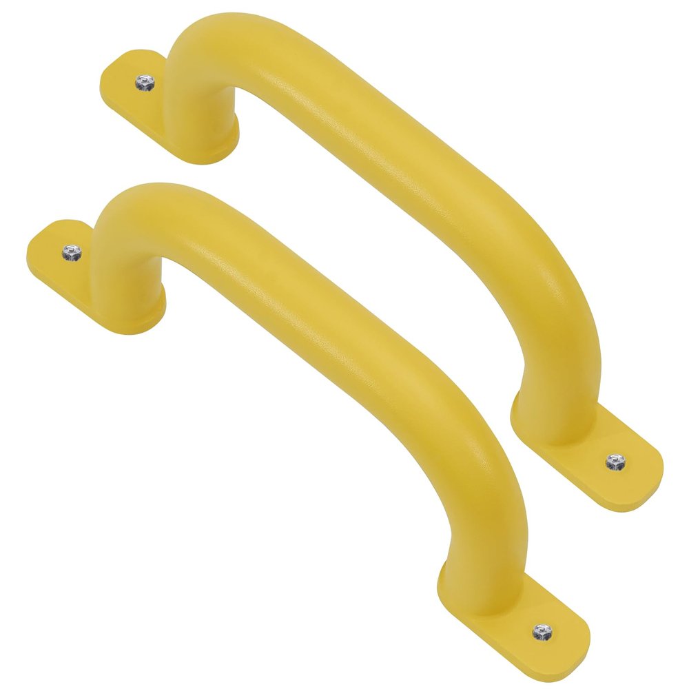 Purife 10'' Yellow Playground Accessories Metal Handles Set of 2 - Outdoor Playset Attachment Grab Handles, Kids Grab Bar for Playhouse,Treehouse, Jungle Gym, Climbing Frame