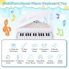 Costzon Kids Piano, 31 Key Mini Grand Piano Toy Keyboard with Microphone, Stool & Lights, Portable Electronic Piano Educational Musical Instrument Toy, Birthday Gift for Toddler Boys Girls (White) view 2