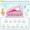 Costzon Kids Piano, 31 Key Mini Grand Piano Toy Keyboard with Microphone, Stool & Lights, Portable Electronic Piano Educational Musical Instrument Toy, Birthday Gift for Toddler Boys Girls (Pink) view 2