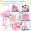 Costzon Kids Piano, 31 Key Mini Grand Piano Toy Keyboard with Microphone, Stool & Lights, Portable Electronic Piano Educational Musical Instrument Toy, Birthday Gift for Toddler Boys Girls (Pink) view 4