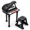 Costzon Kids Piano, 31 Key Mini Grand Piano Toy Keyboard with Microphone, Stool & Lights, Portable Electronic Piano Educational Musical Instrument Toy, Birthday Gift for Toddler Boys Girls (Black) view 1