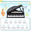Costzon Kids Piano, 31 Key Mini Grand Piano Toy Keyboard with Microphone, Stool & Lights, Portable Electronic Piano Educational Musical Instrument Toy, Birthday Gift for Toddler Boys Girls (Black) view 2