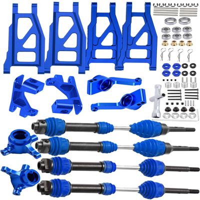 hopsupRC Upgrades Part for 1/10 Rustler/Stampede/Slash/Hoss 4x4 VXL,#45 Steel Drive Shaft CVD&Alloy Suspension Arm&Caster Block,Steering Blocks,Rear Stub Axle Carriers w/Wheel Hex&Bearings,Navy Blue