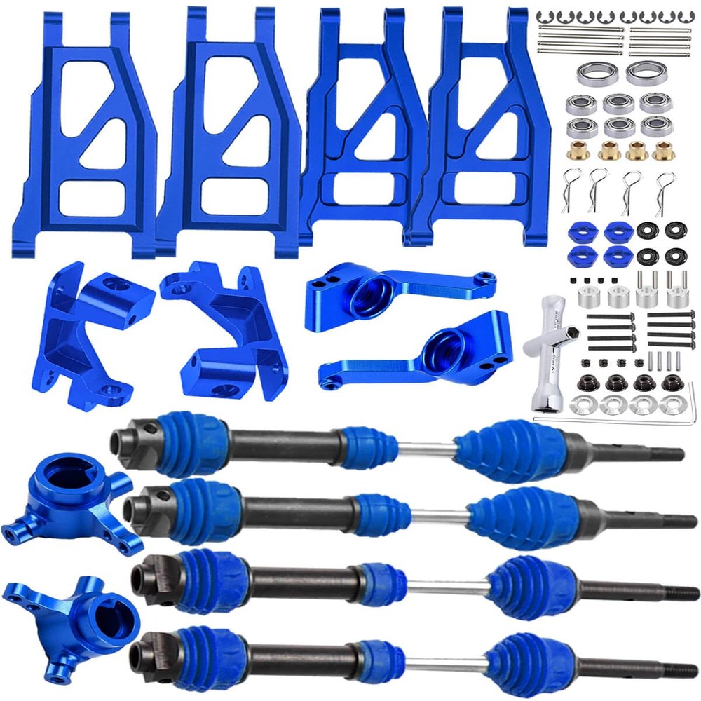 hopsupRC Upgrades Part for 1/10 Rustler/Stampede/Slash/Hoss 4x4 VXL,#45 Steel Drive Shaft CVD&Alloy Suspension Arm&Caster Block,Steering Blocks,Rear Stub Axle Carriers w/Wheel Hex&Bearings,Navy Blue