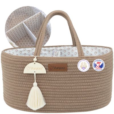 Yunioo Baby Diaper Caddy Organizer, Portable Nursery Storage Basket with Sturdy Handle Diaper Caddy Basket, Car Caddy for Diapers and Baby Wipes, Newborn Essentials