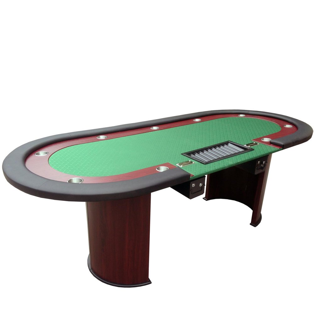 INO Desgin Poker Table for 10 Players 96 inches Luna Ultra with Speed Cloth Racetrack Chip Tray Double DropBox Wooden Legs, Green