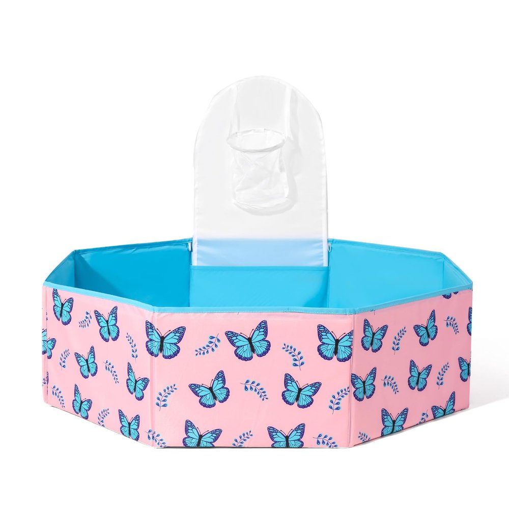 Foldable Ball Pit for Toddlers Large Soft Indoor Outdoor Pop Up Baby Kids Infant Ballpit Big Collapsible Puppy Dog Cat Pits with Basketball Hoop (Balls Not Included) Butterfly