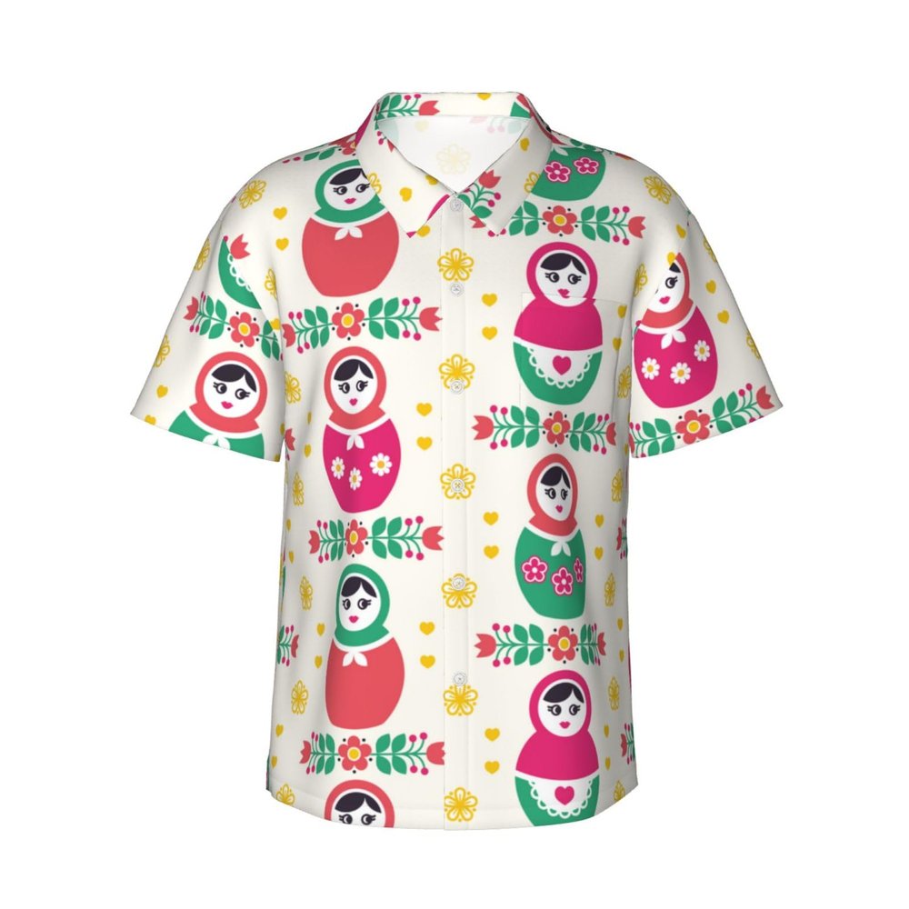 Limkoo Russian Doll Matryoshka Men's Short Sleeve Shirt Causal Summer Button Down Beach Shirts