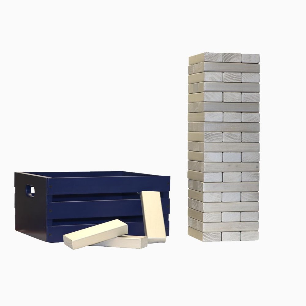 Tailgating Pros Premium Giant Toppling Timbers with Navy Crate  Choose Your Team Colors! Jumbo Outdoor Yard Game, Tower Grows to Over 5 Feet! Optional Tipsy Stickers Available!