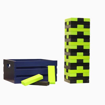 Tailgating Pros Premium Giant Toppling Timbers with Navy Crate  Choose Your Team Colors! Jumbo Outdoor Yard Game, Tower Grows to Over 5 Feet! Optional Tipsy Stickers Available!
