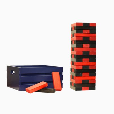 Tailgating Pros Premium Giant Toppling Timbers with Navy Crate  Choose Your Team Colors! Jumbo Outdoor Yard Game, Tower Grows to Over 5 Feet!  Optional Tipsy Stickers Available!
