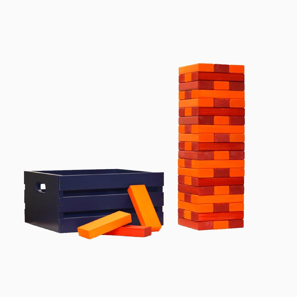 Tailgating Pros Premium Giant Toppling Timbers with Navy Crate  Choose Your Team Colors! Jumbo Outdoor Yard Game, Tower Grows to Over 5 Feet! Optional Tipsy Stickers Available!
