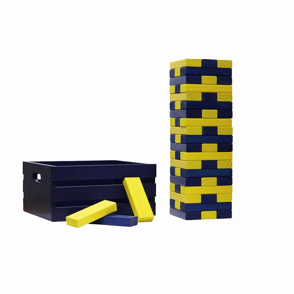 Tailgating Pros Premium Giant Toppling Timbers with Navy Crate Choose Your Team Colors! Jumbo Outdoor Yard Game, Tower Grows to Over 5 Feet! Optional Tipsy Stickers Available!