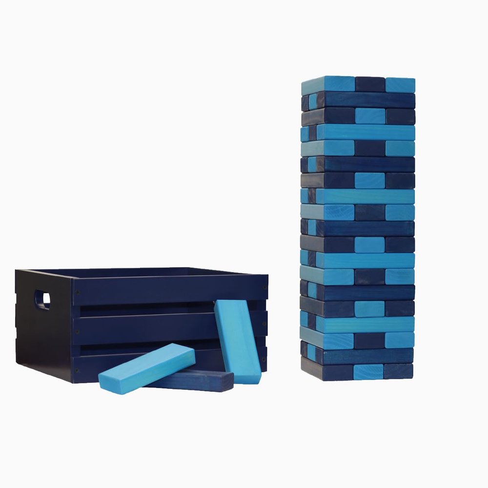 Tailgating Pros Premium Giant Toppling Timbers with Navy Crate Choose Your Team Colors! Jumbo Outdoor Yard Game, Tower Grows to Over 5 Feet! Optional Tipsy Stickers Available!