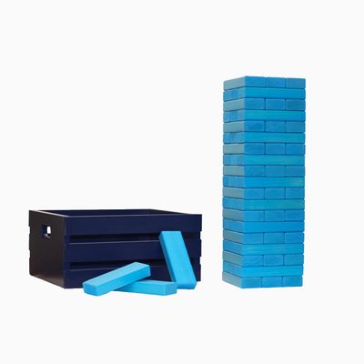 Tailgating Pros Premium Giant Toppling Timbers with Navy Crate  Choose Your Team Colors! Jumbo Outdoor Yard Game, Tower Grows to Over 5 Feet! Optional Tipsy Stickers Available!