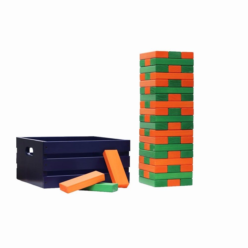 Tailgating Pros Premium Giant Toppling Timbers with Navy Crate  Choose Your Team Colors! Jumbo Outdoor Yard Game, Tower Grows to Over 5 Feet!  Optional Tipsy Stickers Available!