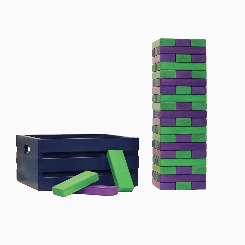 Tailgating Pros Premium Giant Toppling Timbers with Navy Crate  Choose Your Team Colors! Jumbo Outdoor Yard Game, Tower Grows to Over 5 Feet!  Optional Tipsy Stickers Available!