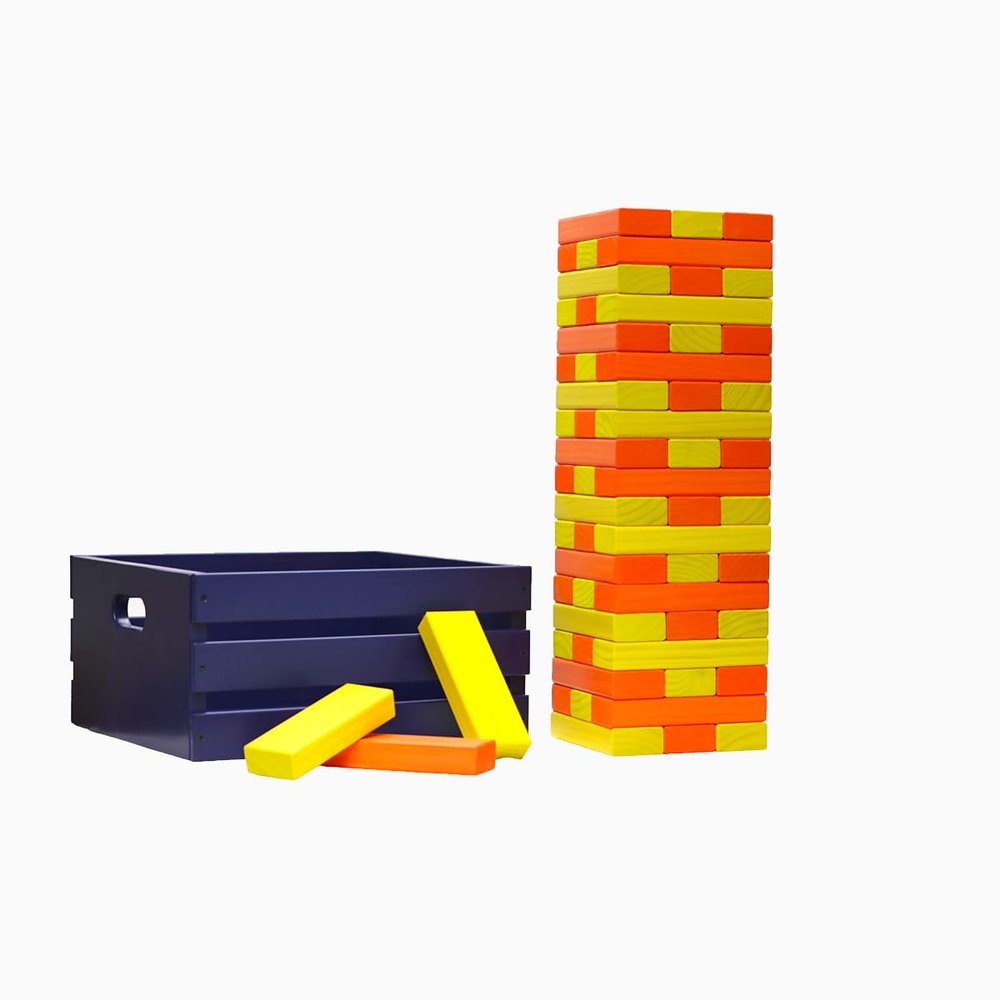 Tailgating Pros Premium Giant Toppling Timbers with Navy Crate  Choose Your Team Colors! Jumbo Outdoor Yard Game, Tower Grows to Over 5 Feet!  Optional Tipsy Stickers Available!