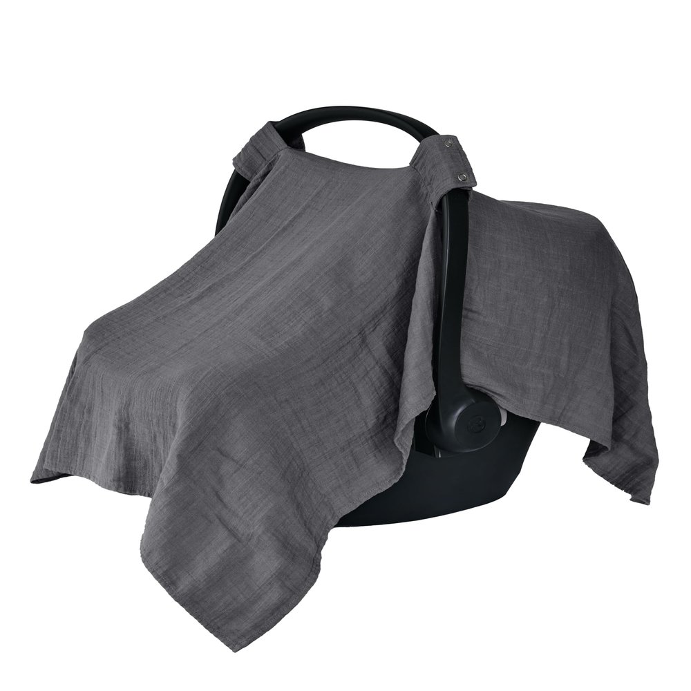 Huxie Car Seat Cover Baby - Organic Cotton - Carseat Covers Baby - Carseat Cover - Car Seat Canopy - Carseat Canopy - 100% Muslin Cotton, 43" x 32" (Soft Grey)