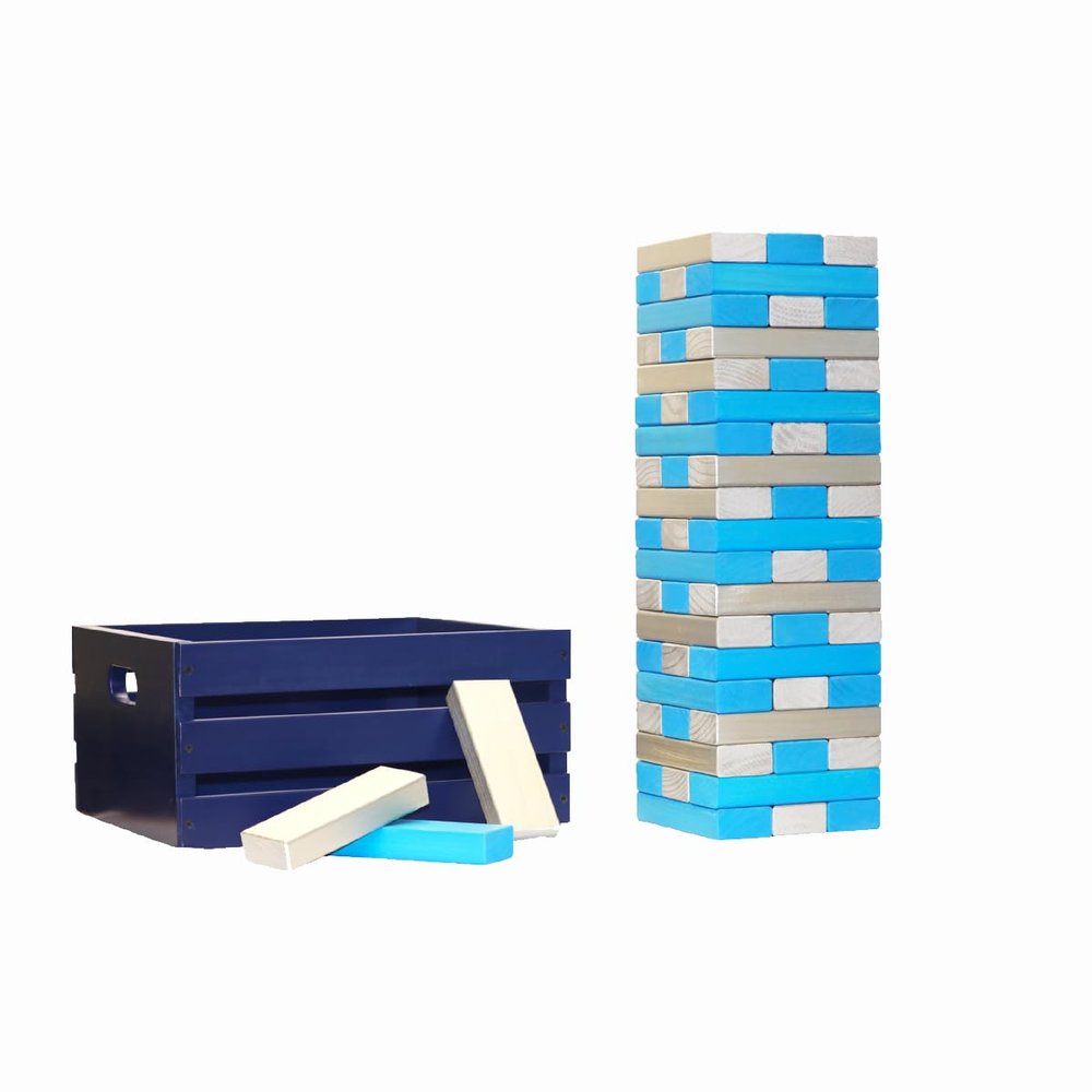 Tailgating Pros Premium Giant Toppling Timbers with Navy Crate Choose Your Team Colors! Jumbo Outdoor Yard Game, Tower Grows to Over 5 Feet! Optional Tipsy Stickers Available!