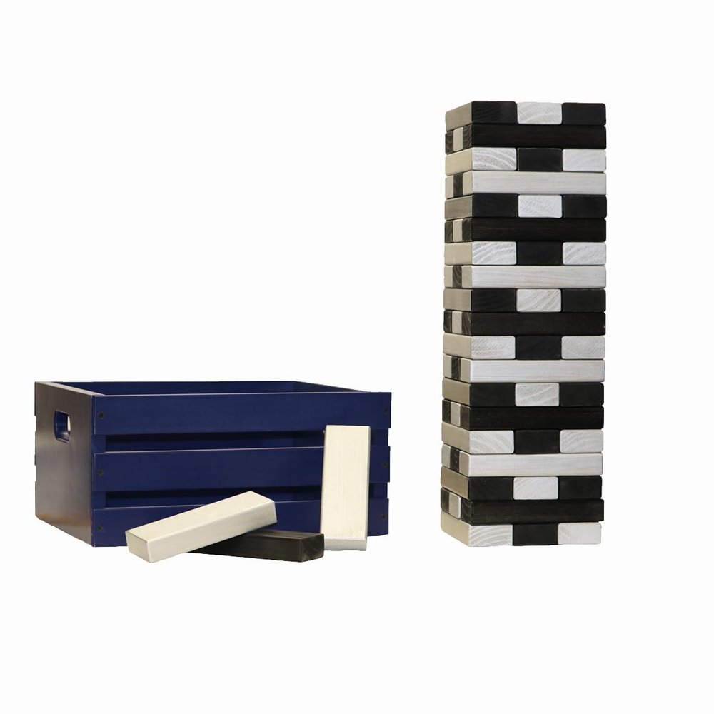 Tailgating Pros Premium Giant Toppling Timbers with Navy Crate  Choose Your Team Colors! Jumbo Outdoor Yard Game, Tower Grows to Over 5 Feet! Optional Tipsy Stickers Available!