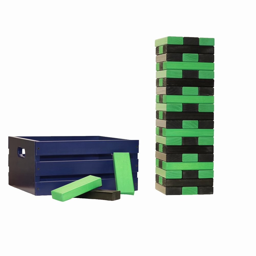 Tailgating Pros Premium Giant Toppling Timbers with Navy Crate  Choose Your Team Colors! Jumbo Outdoor Yard Game, Tower Grows to Over 5 Feet!  Optional Tipsy Stickers Available!