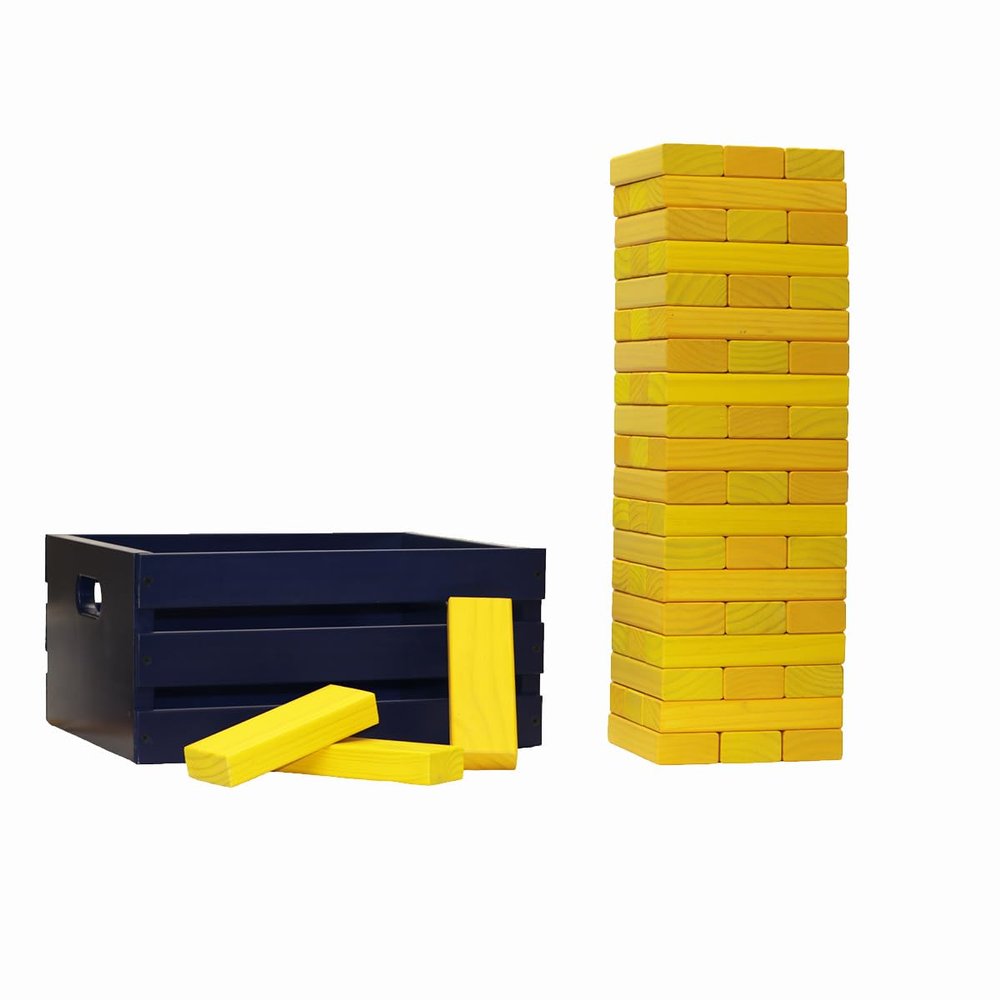 Tailgating Pros Premium Giant Toppling Timbers with Navy Crate  Choose your Team Colors! Jumbo Outdoor Yard Game, Tower Grows to Over 5 Feet!  Optional Tipsy Stickers Available!