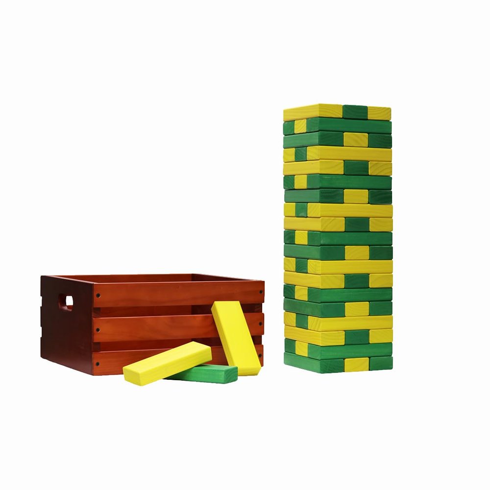 Tailgating Pros Premium Giant Toppling Timbers with Stained Crate  Choose Your Team Colors! Jumbo Outdoor Yard Game, Tower Grows to Over 5 Feet!  Optional Tipsy Stickers Available!