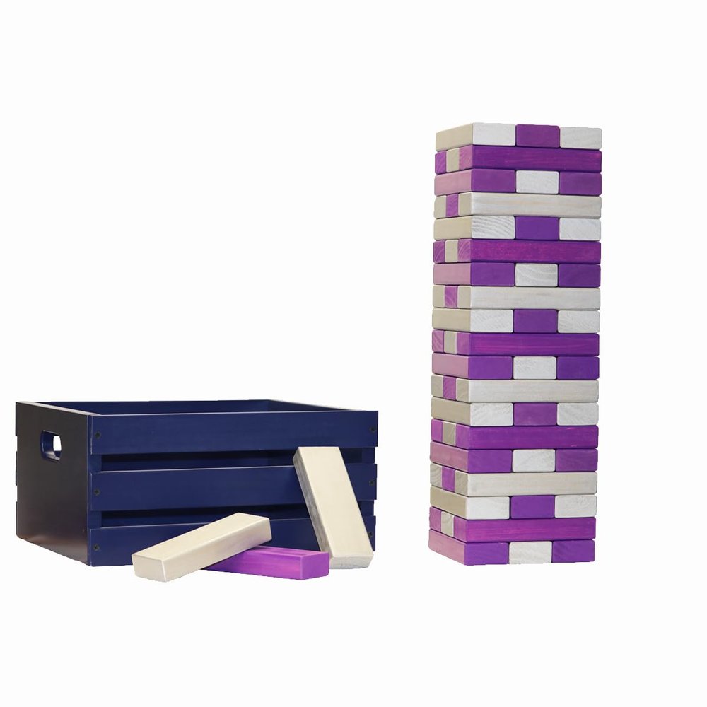 Tailgating Pros Premium Giant Toppling Timbers with Navy Crate  Choose Your Team Colors! Jumbo Outdoor Yard Game, Tower Grows to Over 5 Feet! Optional Tipsy Stickers Available!
