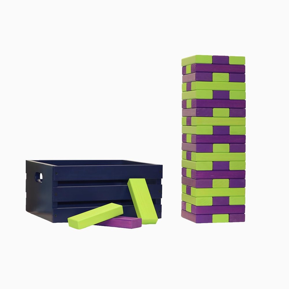 Tailgating Pros Premium Giant Toppling Timbers with Navy Crate  Choose Your Team Colors! Jumbo Outdoor Yard Game, Tower Grows to Over 5 Feet! Optional Tipsy Stickers Available!
