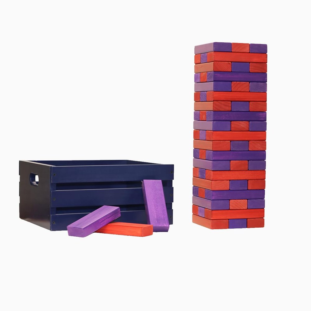 Tailgating Pros Premium Giant Toppling Timbers with Navy Crate  Choose Your Team Colors! Jumbo Outdoor Yard Game, Tower Grows to Over 5 Feet!  Optional Tipsy Stickers Available!